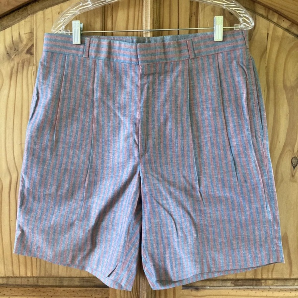 Men's Otter’s Creek blue pink striped pleated front chino Bermuda shorts size 34